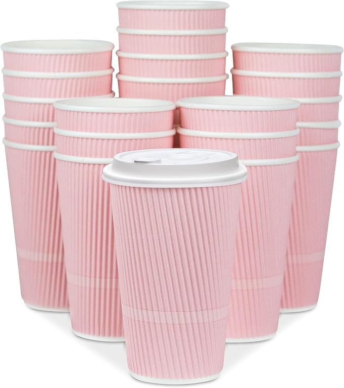 Disposable Coffee Cups With Lids - 16 oz To Go Coffee Cup. Large Travel Cups