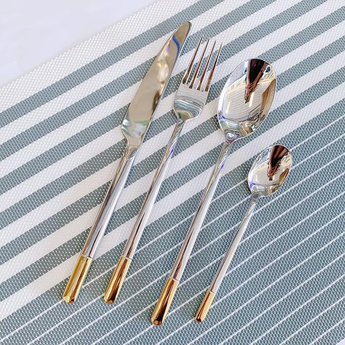 Silverware Set Service for 16, IKXO 64-Piece Modern Stainless Steel Flatware
