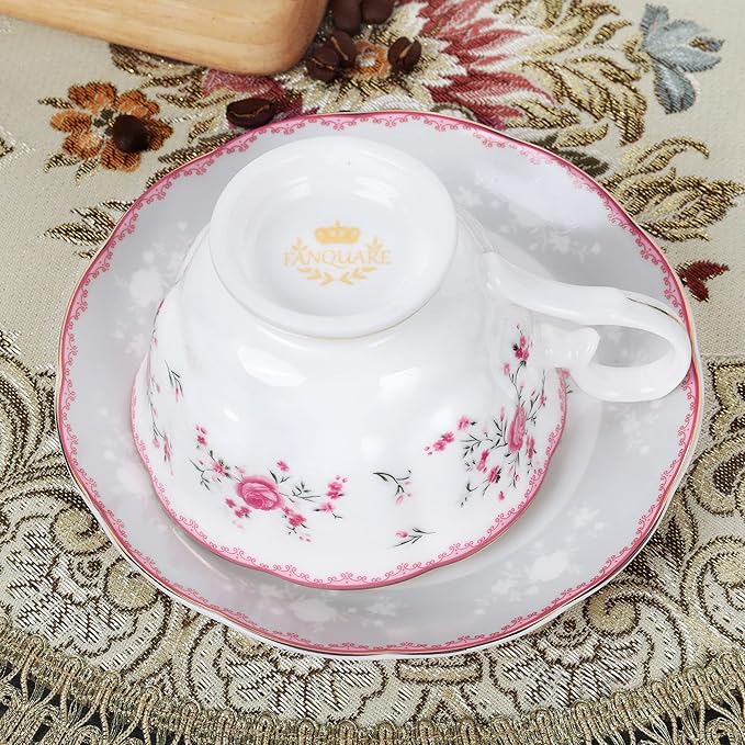 fanquare Pink Rose Tea Cup and Saucer Set