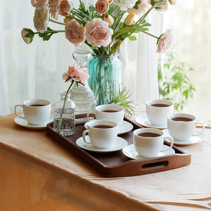BTaT- Cappuccino Cups with Saucers 6 oz, Au Lait, Flat White, Dishwasher