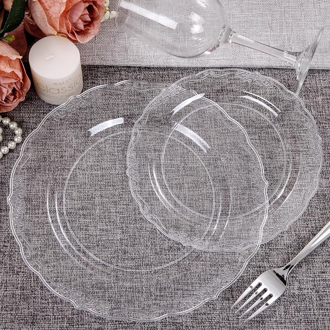 U-QE 60PCS Clear Plastic Plates