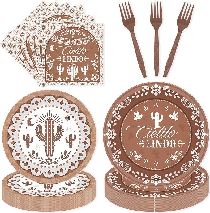 96 Pcs Cielito Lindo Party Decorations, Terracotta Tableware Set | Includes